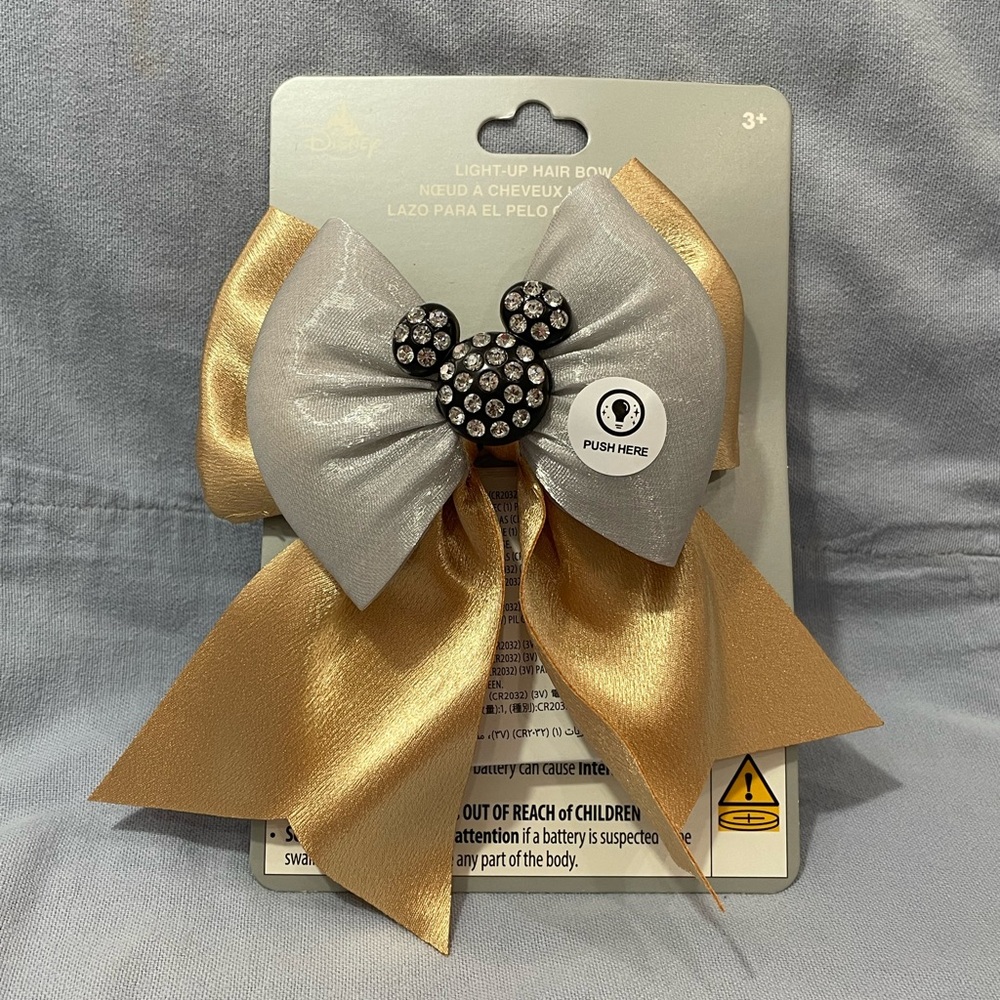 NEW Walt Disney Parks Mickey Mouse Light‎ Up Hair Bow Clip Girls Rhinestone Gold